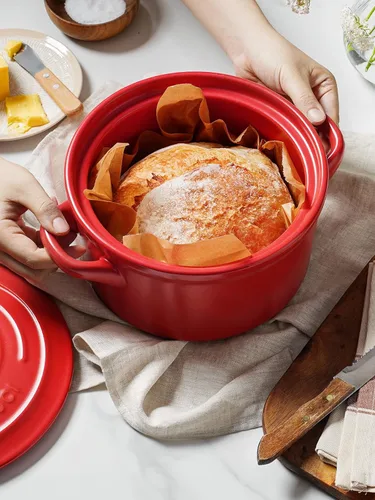 Miniatura 2 de LE TAUCI Horno holandés de cerámica de 3 cuartos - Ligero, no tóxico, no necesita curado - Apto para horno, microondas y lavavajillas, olla Rojo