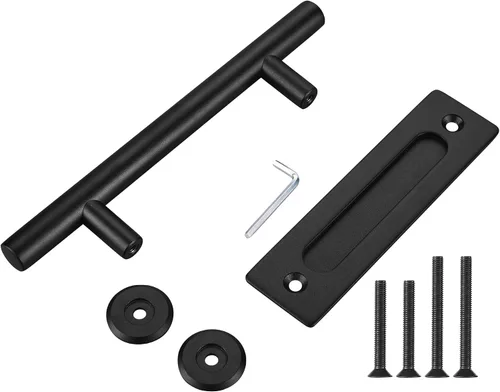 Miniatura 6 de FaithLand Juego de manijas de puerta resistentes de 12 pulgadas en color negro, manija de puerta corrediza de granero, para puertas de hasta 2 3/8