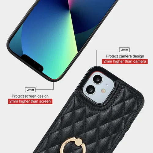 Miniatura 8 de Folosu Funda compatible con iPhone 12 iPhone 12 Pro con soporte para tarjetas, rotación de 360°, soporte de anillo de dedo con función atril, Negro