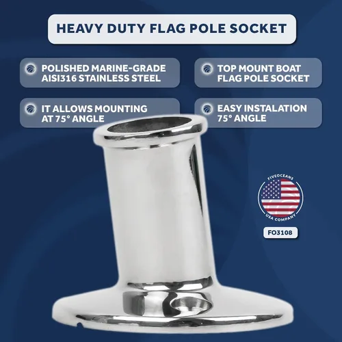 Miniatura 2 de Five Oceans Enchufe para mástil de bandera de barco de montaje superior, soporte para asta de bandera, se adapta a postes de 3/4 pulgadas