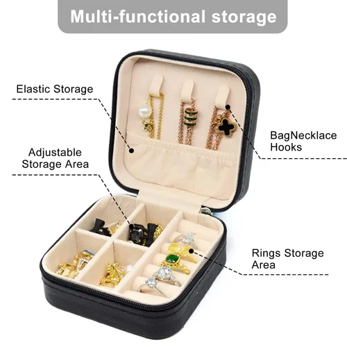 Miniatura 5 de KEINE MARKE Joyero pequeño estuche de joyería portátil de viaje para anillo dije aretes collar organizador de pulseras cajas de almacenamiento negro