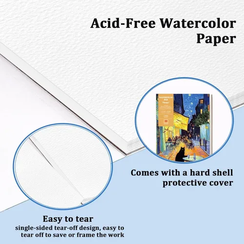 Miniatura 3 de Tlenpo Bloc de papel de acuarela, 8.5 x 5.5 pulgadas, 140 libras/10.58 oz/m², 30 hojas de prensa en frío sin ácidos, papel de pintura de dibujo