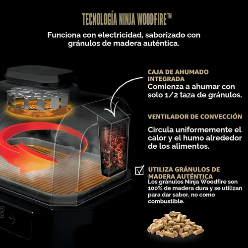 Miniatura 7 de Ninja Woodfire Pro Connect XL - Parrilla y ahumador para exteriores Bluetooth, aplicación habilitada Parrilla 7 en 1, ahumador de barbacoa, azul