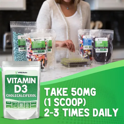 Miniatura 5 de XPRS Nutra Vitamina D3 en polvo (colecalciferol) - VIT D sin sabor para huesos e inmunidad - Vitamina para la función muscular - Suplementos