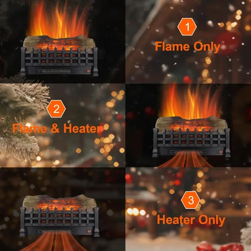 Miniatura 4 de Juego de troncos para chimenea eléctrica de 21 pulgadas, inserto de chimenea con llama realista, brillo de llama ajustable, termostato, temporizador