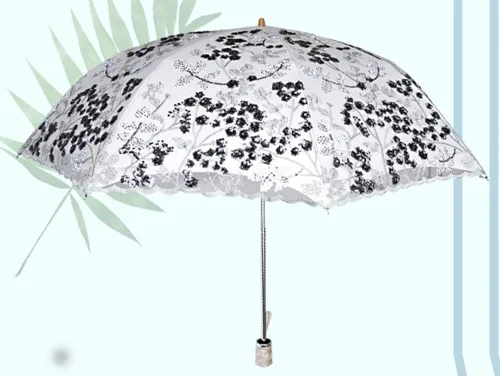 Miniatura 141 de Honeystore Sombrilla bordada con flor 3D plegable UV con encaje clásico