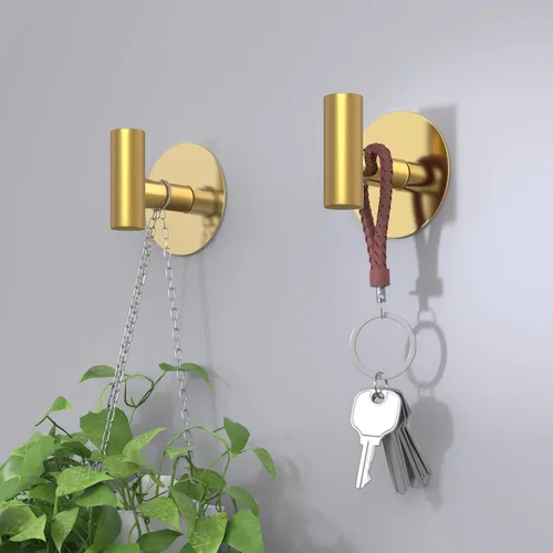 Miniatura 5 de Ganchos de pared de acero inoxidable dorado, ganchos autoadhesivos resistentes para abrigos, toallas, batas, sombreros, delantales – Sin perforación