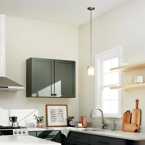 Miniatura 5 de Kichler Hendrik - Mini lámpara colgante de 1 luz con cristal de ópalo grabado satinado en níquel cepillado para cocina, isla y comedor
