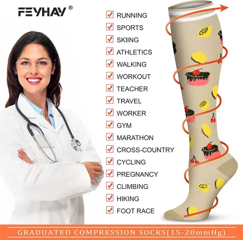 Miniatura 5 de FEYHAY Calcetines de compresión de cobre (8 pares) de 15-20 mmHg de circulación es la mejor atlética y diaria para hombres y mujeres, correr