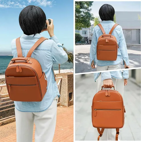 Miniatura 7 de Mochila Pequeña para Cámara, Cuero PU Clásico con Compartimento para Pad/Tableta de 11 Pulgadas, Bolsa de Cámara Profesional para Fotógrafos
