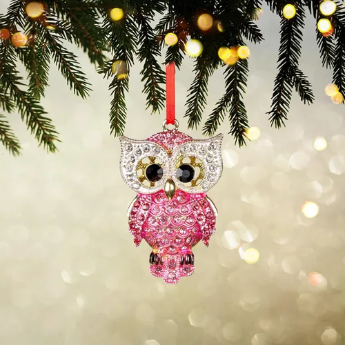 Miniatura 2 de WaaHome Adornos de Navidad de Búho de Metal 2025 - Adornos de Recuerdo de Búho Rosa para Adornos de Árbol de Navidad, Regalos para Mujeres, Niñas