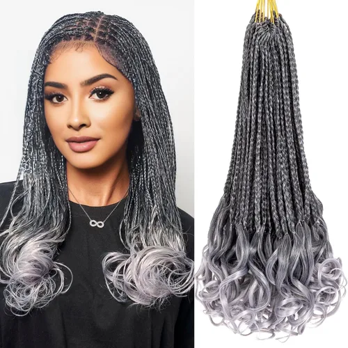 Miniatura 30 de COOKOO 10 pulgadas, 9 paquetes (135 hebras), trenzas de ganchillo rizadas francesas negras, trenzas de ganchillo negras con extremos ondulados