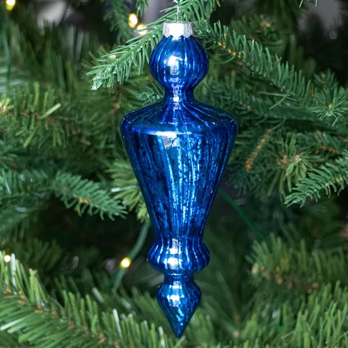 Miniatura 4 de KI Store Juego de 4 adornos navideños de vidrio de mercurio, remates grandes de carámbanos de Navidad colgantes para decoración del árbol de Azul