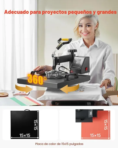 Miniatura 4 de VEVOR - Máquina de prensa de calor 2 en 1 para camisetas y gorras, máquina de prensa de camiseta digital profesional de 15 x 15 pulgadas con retorno