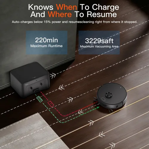 Miniatura 8 de Combo de aspiradora y trapeador robot, succión de hasta 8000 Pa, robot aspirador autovaciado, limpieza manos libres de 70 días, navegación LiDAR