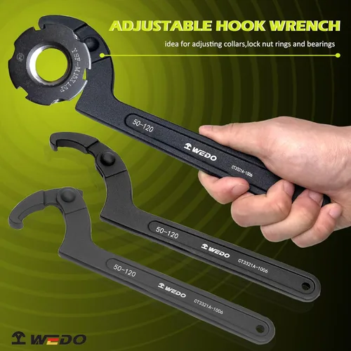 Miniatura 4 de WEDO Llave de gancho ajustable en C, llave de gancho ajustable, acero cromado 40, tamaño 4.528-6.693 in, forjado a presión, par fuerte, alta