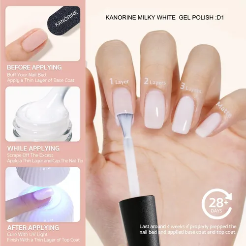 Miniatura 7 de 15ml de esmalte de uñas en gel UV/LED, esmalte de uñas en gel blanco lechoso nude, esmalte de uñas en gel blanco lechoso translúcido, color de D1