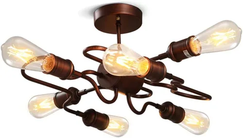 Miniatura 5 de Industrial Vintage Bare Edison Bulbos Tubos de Agua Colgante Lámpara Lámpara Rústica Colgante Luminaria con 4 Enchufes de Bombilla 160W Acabado 4