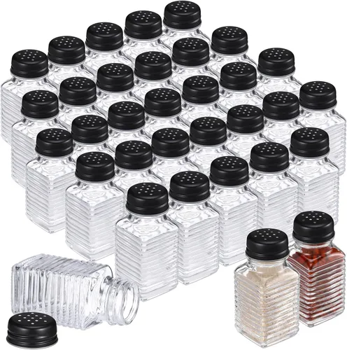 Miniatura 8 de Bokon Juego de 48 cocteleros de vidrio para sal con tapas de acero inoxidable de 2.7 oz, coctelero pequeño para especias para cocina, restaurantes