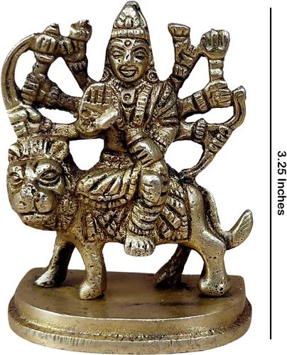 Miniatura 7 de Craftsofindia Goddess Durga - Estatua pequeña de latón, decoración divina, escultura hindú hecha a mano de 3 pulgadas para el altar del hogar
