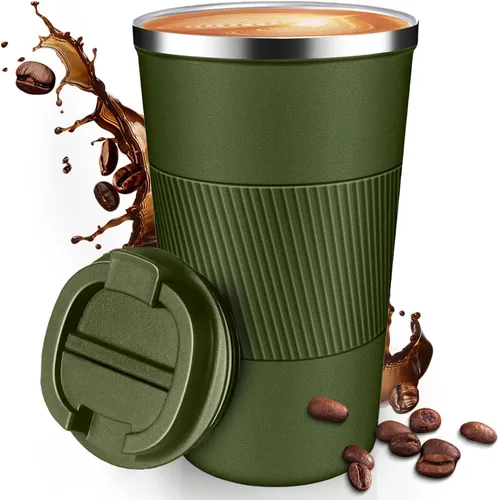 Miniatura 18 de Taza de Café de Viaje de 12 OZ, Taza de Café Aislada con Tapa a Prueba de Derrames y Fugas, Vaso Portátil de Acero Inoxidable Reutilizable para Agua
