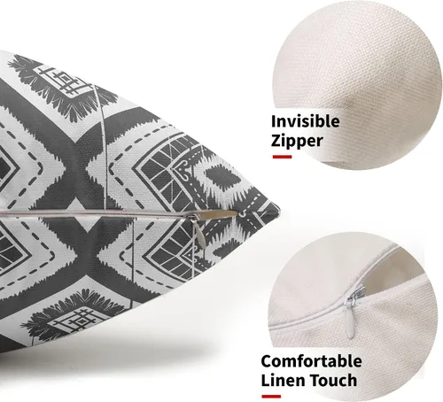 Miniatura 2 de Juego de 2 fundas de almohada lumbares geométricas grises y blancas de 12 x 20 pulgadas, fundas de almohada rectangulares de color gris y marfil
