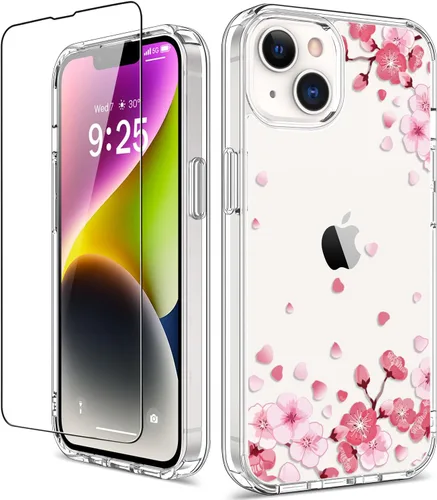 Miniatura 8 de Funda para iPhone 14 Pro con protector de pantalla, 6.1 pulgadas, transparente de cuerpo completo, a prueba de golpes, diseño floral, para niñas