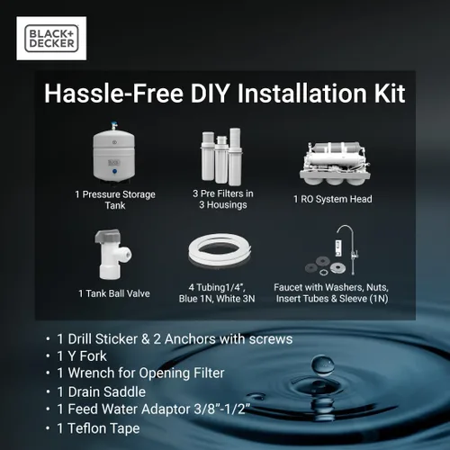 Miniatura 7 de BLACK+DECKER RO 75 Filtro de agua debajo del fregadero, sistema de filtración alcalino de 6 etapas, sistema de filtro de agua RO de remineralización