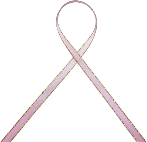 Miniatura 3 de QIANF Cinta de satén rosa de doble cara con borde dorado para envolver regalos, lazos para el cabello, decoración de fiesta de boda, costura