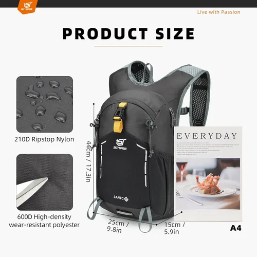 Miniatura 6 de SKYSPER Mochila de senderismo pequeña – Mochila de viaje de 15 L, ligera, resistente al agua, mochilas de senderismo para mujeres y hombres