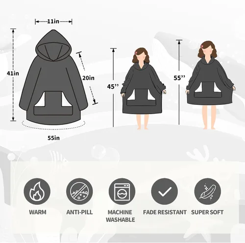Miniatura 6 de Touchat Manta Ponible con Capucha, Sudadera de Manta Sherpa Oversized con Capucha, Bolsillo y Mangas, Manta con Capucha de Felpa Súper Suave y Rosa