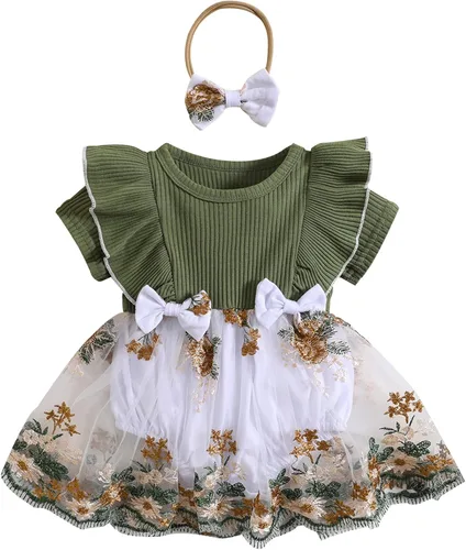 Miniatura 25 de Mubineo Ropa de verano para bebé niña, sin mangas, encaje floral, vestido de mameluco para recién nacido
