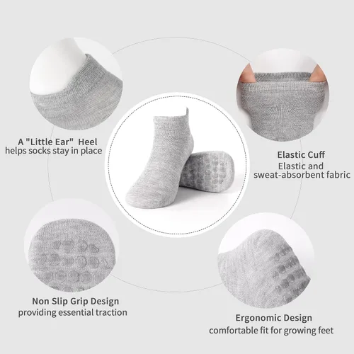 Miniatura 3 de Calcetines antideslizantes para niños, calcetines de tobillo con agarre, calcetines antideslizantes 15 pares para niños activos, niños de 6 meses a