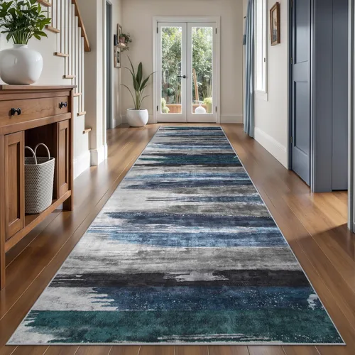 Miniatura 24 de Ciicool Alfombra de pasillo lavable de 2 x 6, alfombra moderna abstracta para pasillo, antideslizante, delgada, ligera, con estampado gris marino