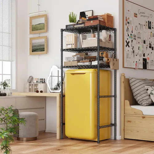 Miniatura 7 de REIBII Mini estante para refrigerador de 3 niveles con almacenamiento, estantería de metal de 264 libras con 8 ganchos, organizador de altura