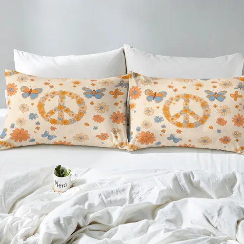 Miniatura 5 de Erosebridal Groovy - Juego de sábanas para decoración de fiesta para niñas y mujeres, diseño de signo de paz, tamaño individual, sábanas de mariposa