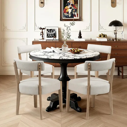 Miniatura 25 de ZJhome Sillas de comedor, paquete de 2 sillas de cocina de madera modernas de mediados de siglo con tapicería de lino, diseño tejido de respaldo