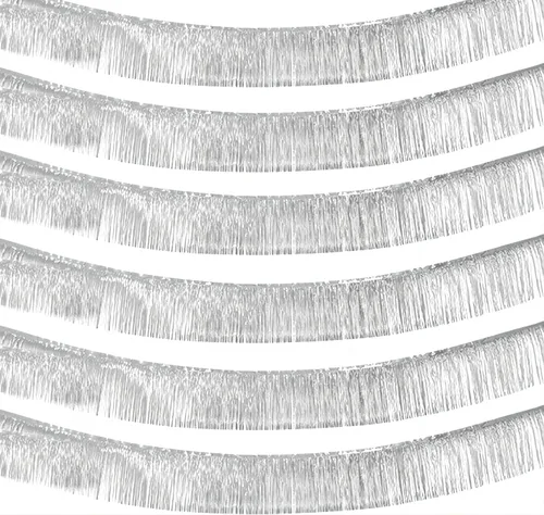 Paquete de 10 guirnaldas de flecos de papel de aluminio plateado de 10 pies con serpentinas metálicas de oropel para colgar en la pared, telón de
