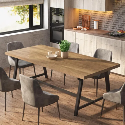 Miniatura 11 de Tribesigns Mesa de comedor para 8 personas, mesa de cocina rectangular de madera de 70.87 pulgadas con marco de metal resistente, mesa de comedor