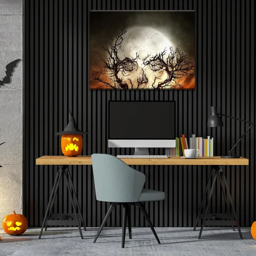 Miniatura 3 de YONICA Lienzo decorativo de Halloween para pared de sala de estar, decoración del hogar, árbol de Halloween y luna llena sobre lienzo, obra de arte