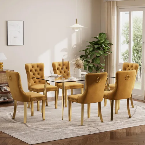 Miniatura 94 de Baysitone Juego de mesa de comedor de vidrio de 51 pulgadas para 4, juego de 5 piezas moderno de comedor, mesa de cocina rectangular de vidrio con 4