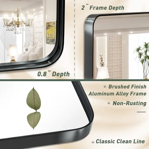 Miniatura 209 de TokeShimi - Espejo para pared de baño, espejo de tocador con marco de metal de aleación de aluminio mate cepillado e inoxidable, decoración rústica