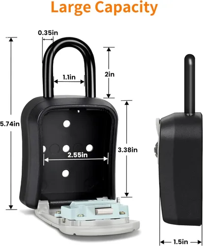 Miniatura 3 de Caja de bloqueo portátil para llaves, caja de seguridad segura para interiores, exteriores, garaje, jardín, tienda (1, gris)