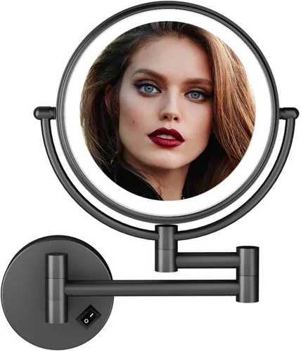 Espejo de Maquillaje Montado en la Pared, Espejo de Tocador, 1X/10X Aumento Espejo CosméTico, 8 Pulgad Espejo de Maquillaje, RotacióN de 360° Negro