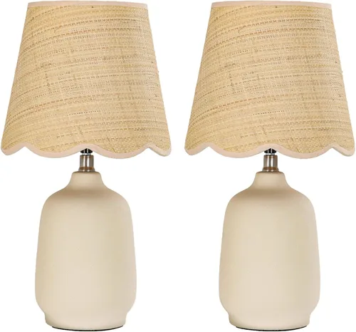 Miniatura 20 de Pia Ricco lámpara de mesa de cerámica moderna de 19" para sala de estar, lámparas de escritorio de base crema para dormitorio, lámpara de mesita