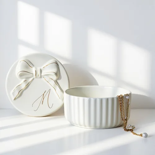 COLLECTIVE HOME - Joyero con monograma con lazo, ideas de regalo de Navidad para mujeres, pequeño regalo para novia, esposa, soporte para anillos,