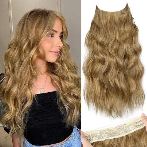 Miniatura 77 de KooKaStyle - Extensiones de cabello con hilo invisible, diadema transparente, ajustables, 4 clips fijadores, cabello largo y ondulado de 12