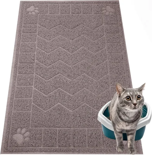 Alfombrilla de arena para gatos, alfombrilla de arena que atrapa la arena suave para las patas de los gatitos, 35" x 24" alfombrilla de caja de Gris