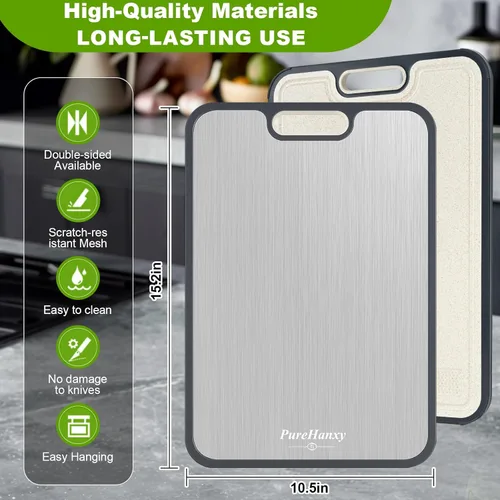 Miniatura 5 de Tabla de cortar de titanio para cocina, 2 en 1, de doble cara de grado alimenticio, paja de titanio puro y trigo, no tóxica, antideslizante, ideal