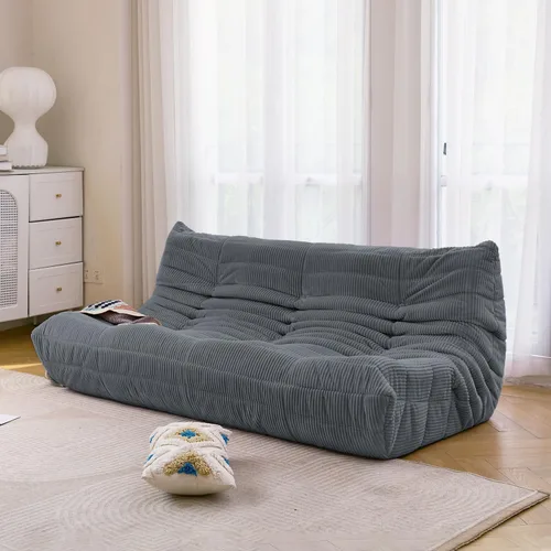 Miniatura 14 de N&V Fireside Sofá de Tres Plazas, Piso de Tamaño Individual Sin Brazos de Mediados de Siglo, Silla de Salón de Piso de Pana Premium Suave, Silla